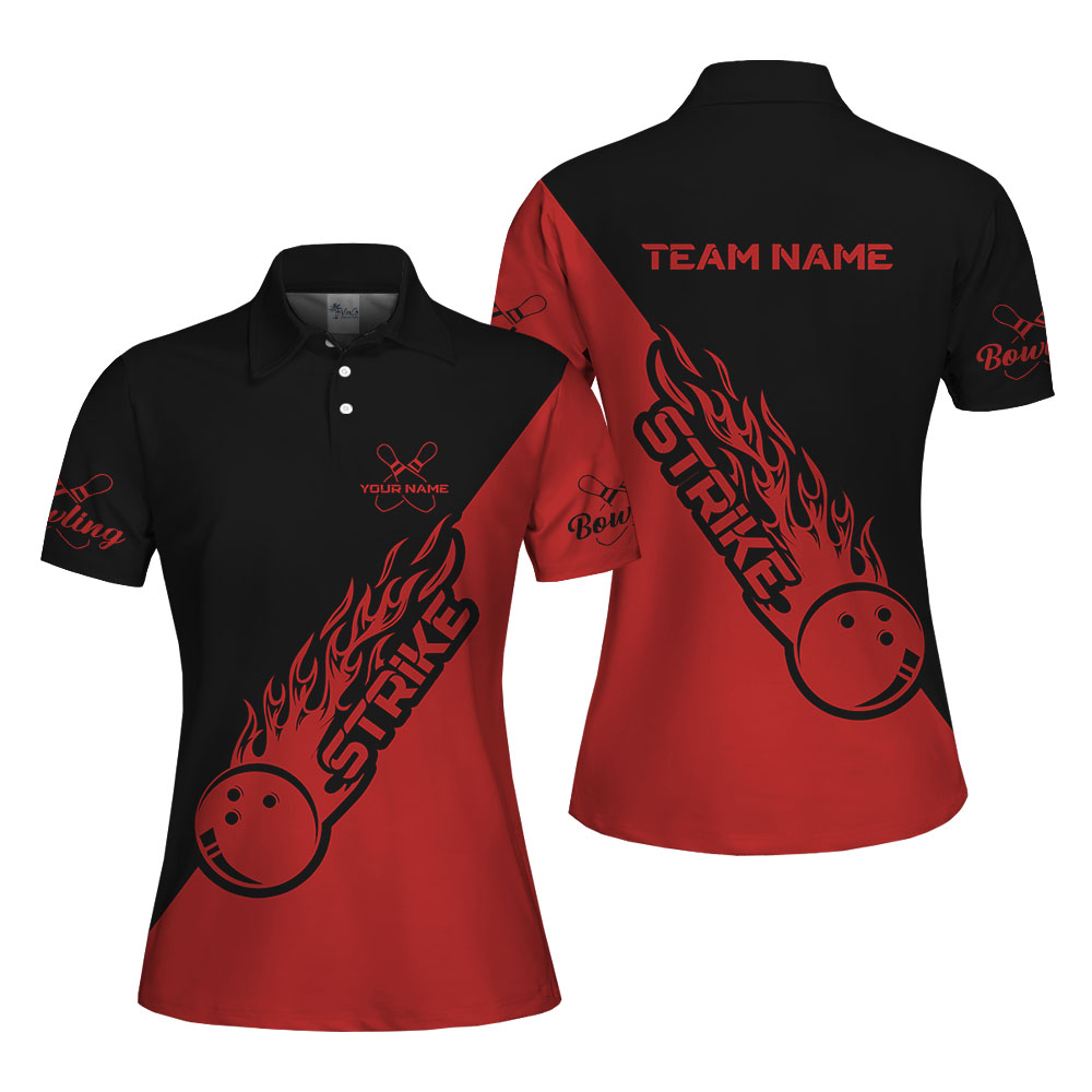 Red Personalized Team Bowling Polo Shirt For Women