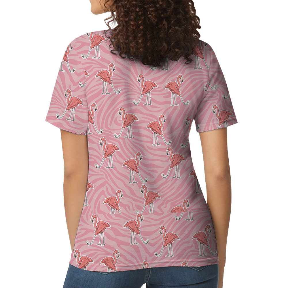 Zebra Flamingo Golf Pink Collared Shirt For Women
