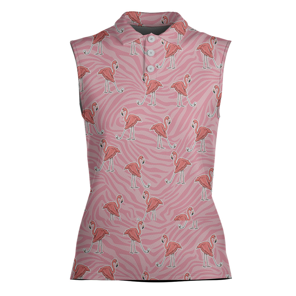 Pink Zebra Flamingo Women's Golf Polos