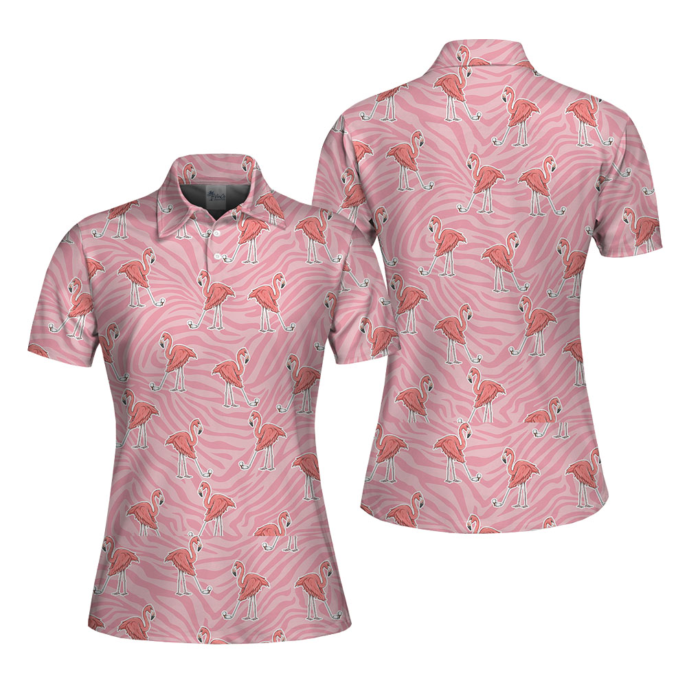 Zebra Flamingo Golf Pink Collared Shirt For Women