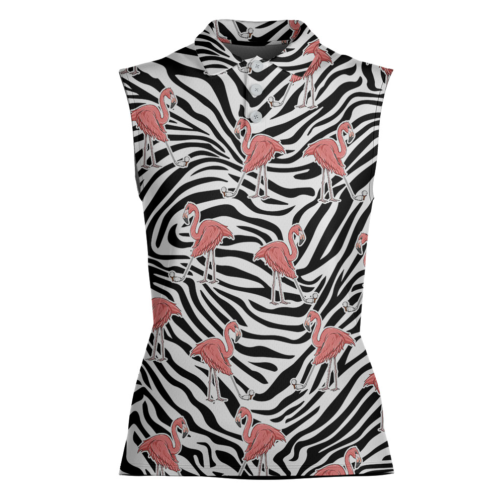 Zebra Flamingo Sleeveless Women's Polo Shirt
