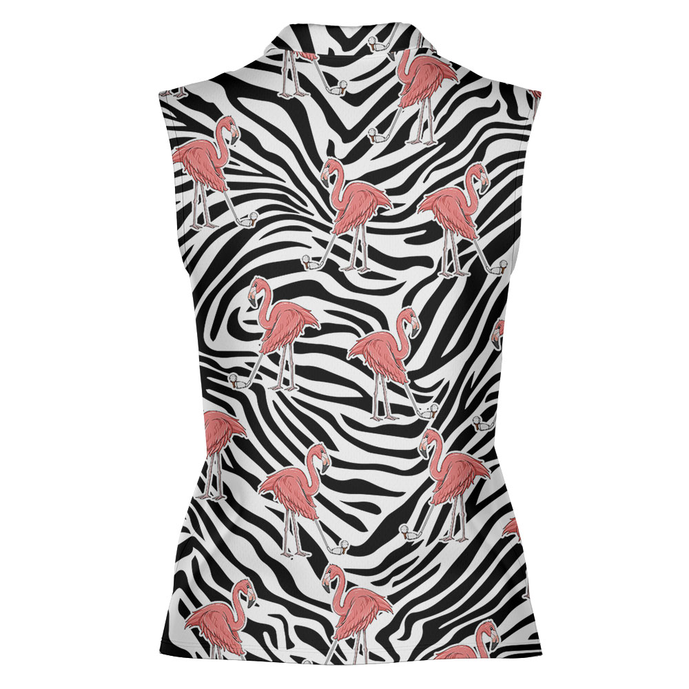 Zebra Flamingo Sleeveless Women's Polo Shirt