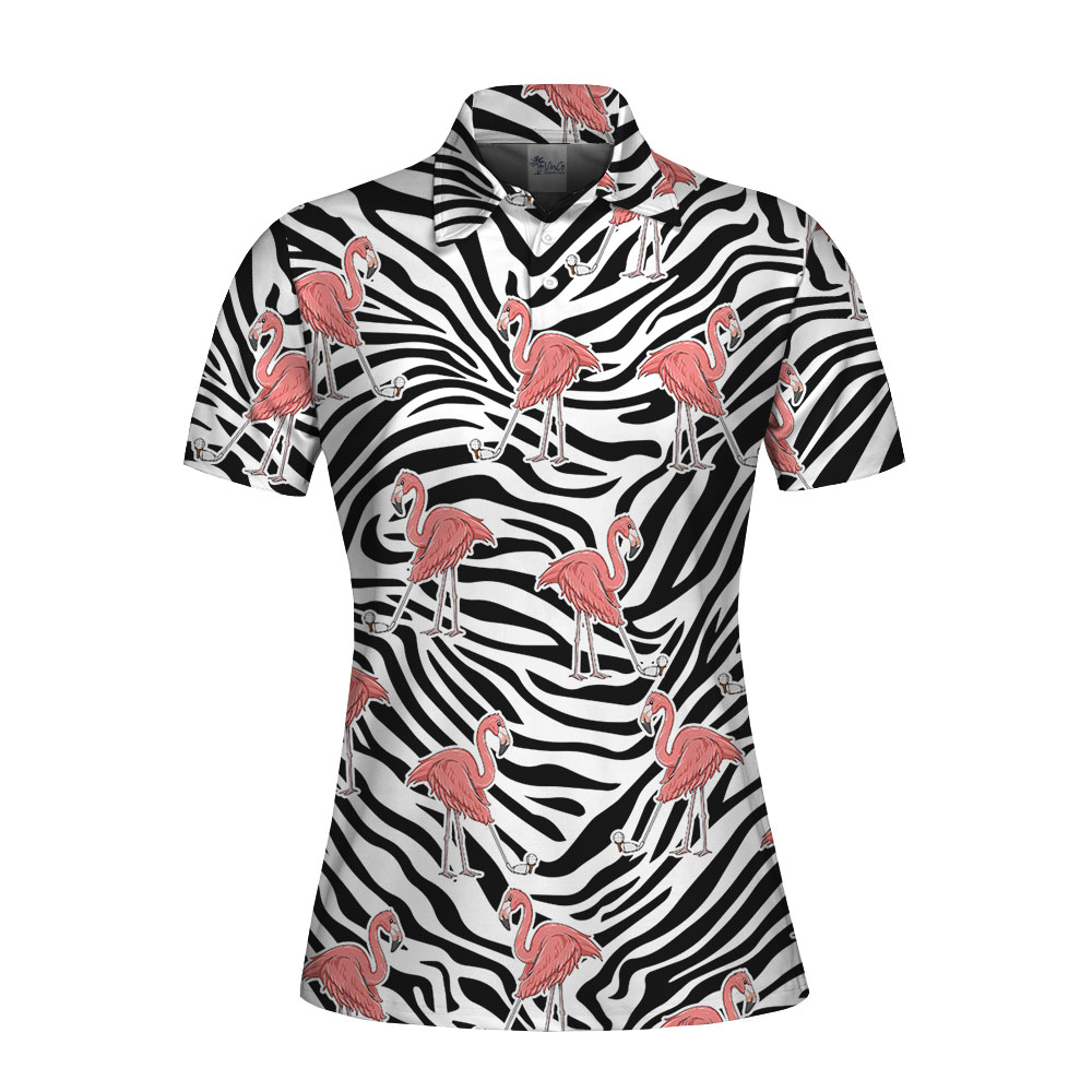 Golf Polos For Women With Flamingo Zebra Pattern