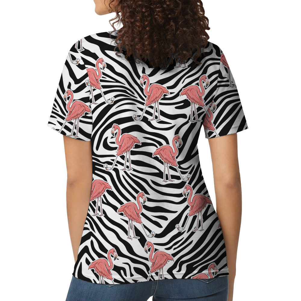 Golf Polos For Women With Flamingo Zebra Pattern