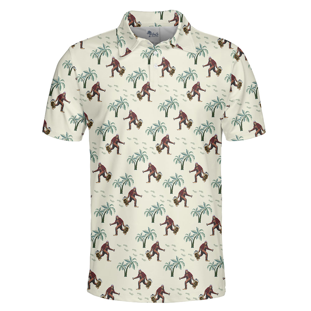 Bigfoot Beach Themed Golf Polos For Men