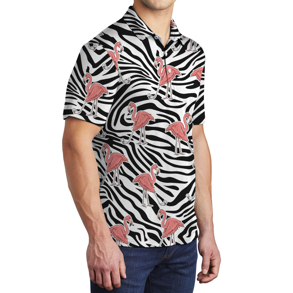 Flamingo Zebra Men's Golf Polos