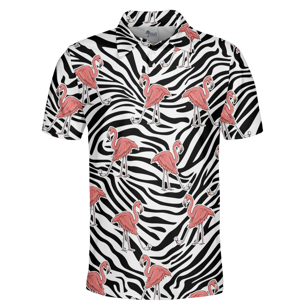 Flamingo Zebra Men's Golf Polos