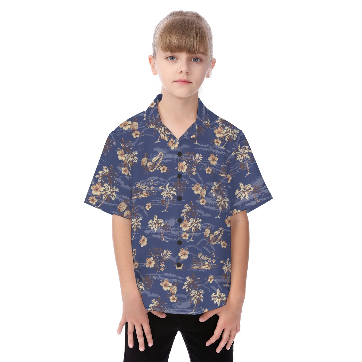 Vintage Palm Tree Hibiscus Navy Matching Family Hawaiian Outfits
