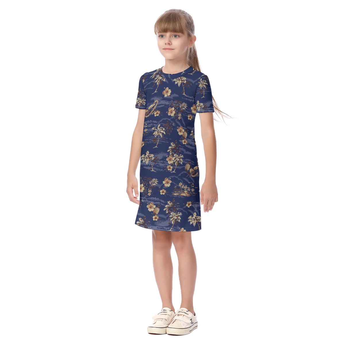 Vintage Palm Tree Hibiscus Navy Matching Family Hawaiian Outfits
