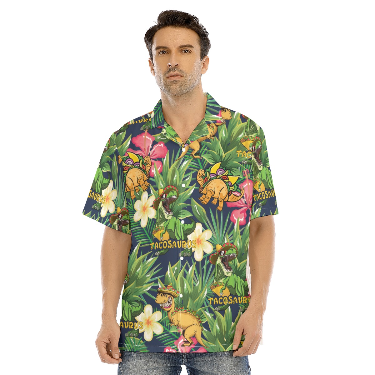 Funny Taco Dinosaur Tropical Matching Hawaiian Outfits For Family
