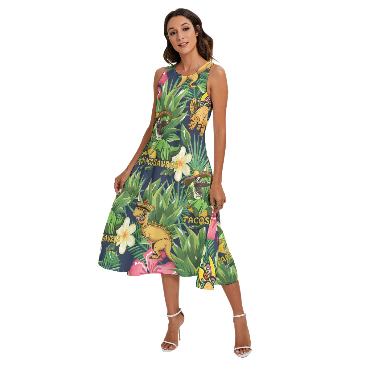 Funny Taco Dinosaur Tropical Matching Hawaiian Outfits For Family