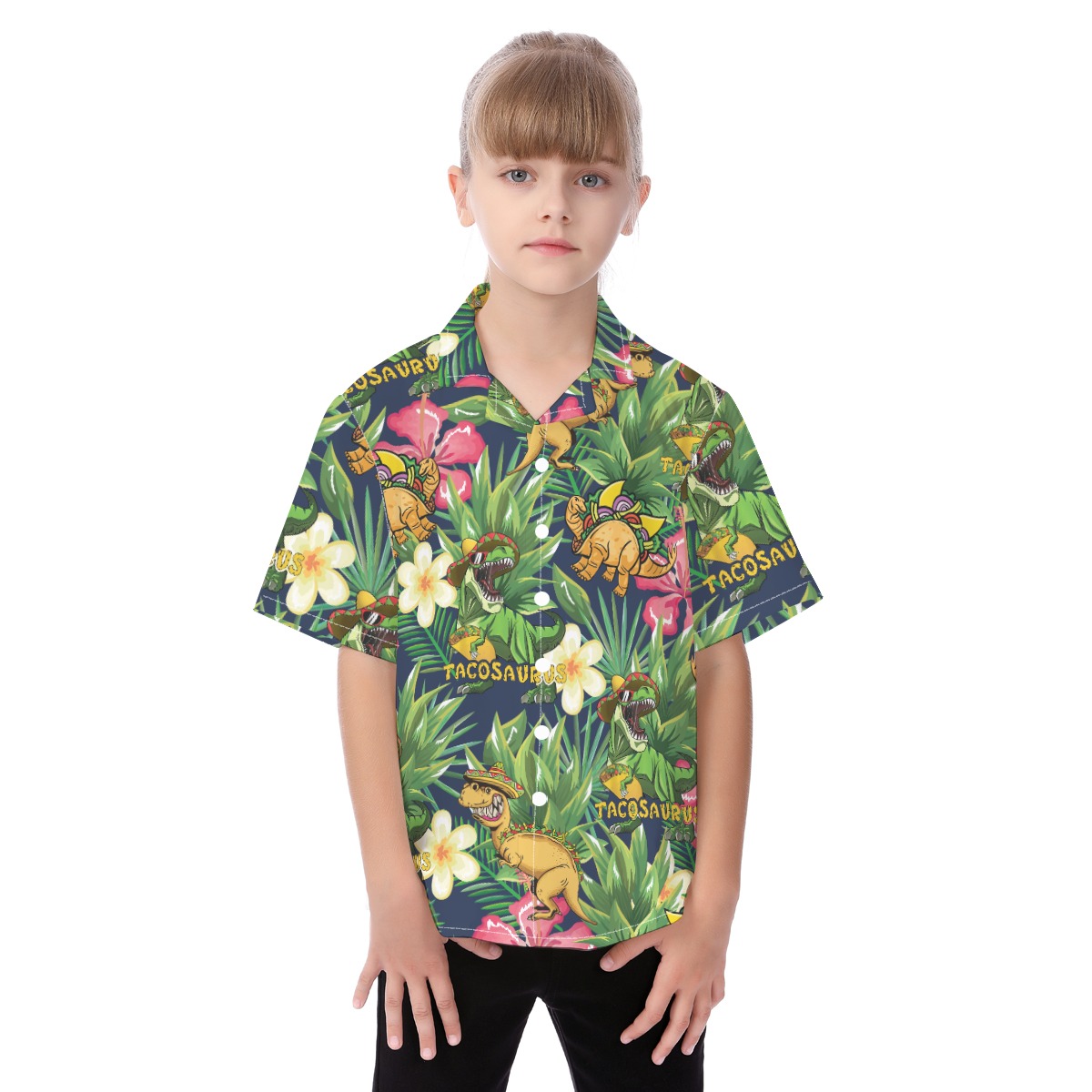 Funny Taco Dinosaur Tropical Matching Hawaiian Outfits For Family