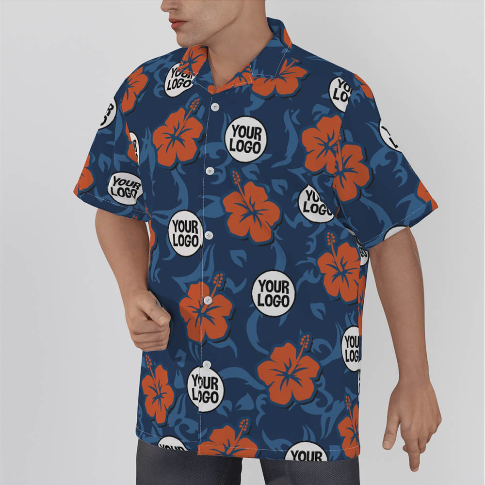Vintage Hibiscus Custom Logo Hawaiian Shirt Navy