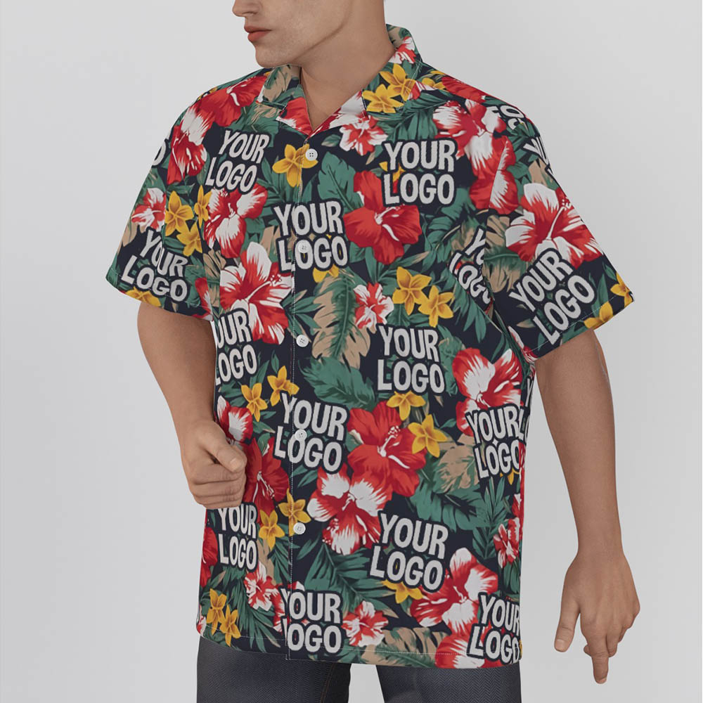 Floral Custom Hawaiian Shirt With Logo Hibiscus Tropical