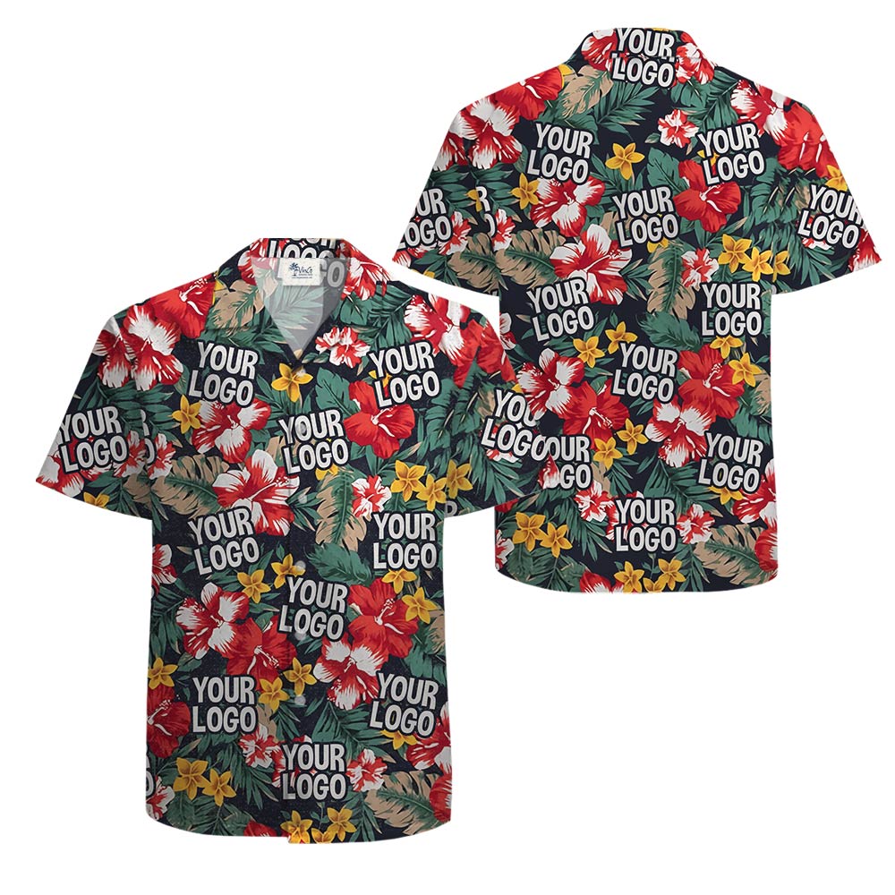 Floral Custom Hawaiian Shirt With Logo Hibiscus Tropical