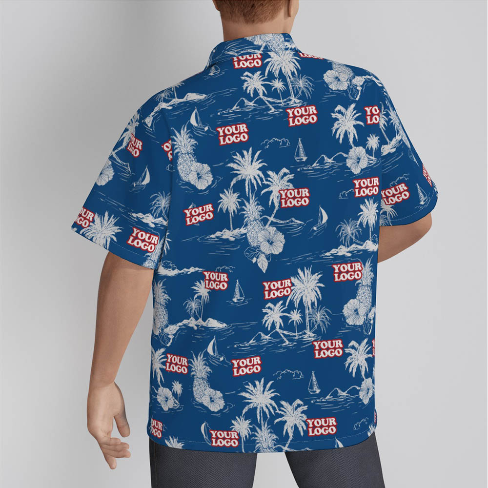 Custom Aloha Shirt With Company Logo Pineapple Hibiscus Beach