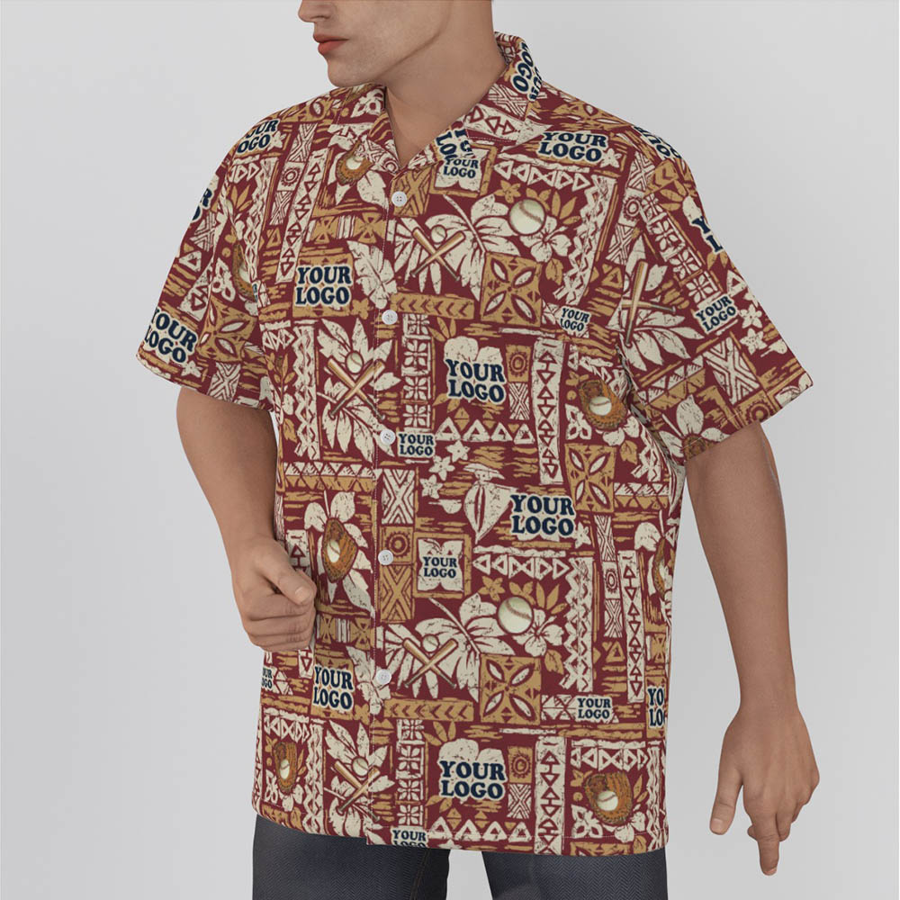 Vintage Orange Hawaiian Shirts With Logo Baseball Team