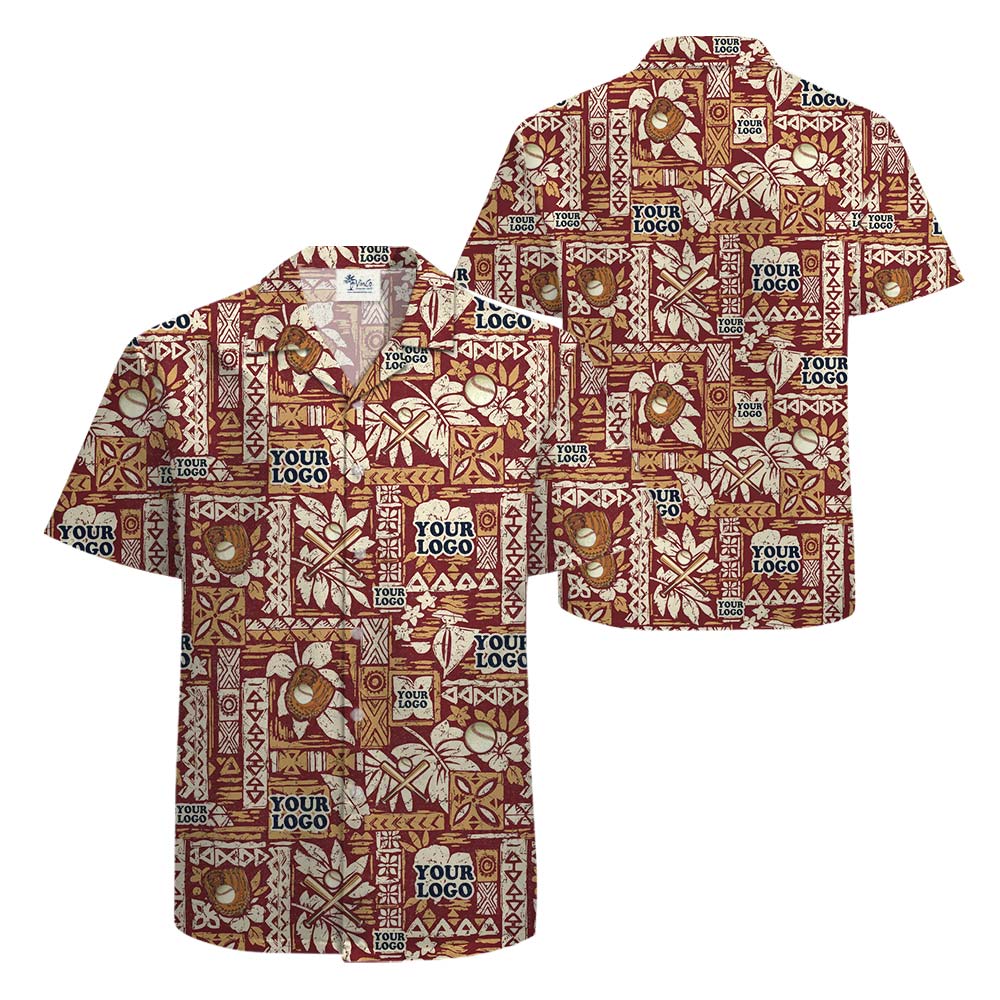 Vintage Orange Hawaiian Shirts With Logo Baseball Team