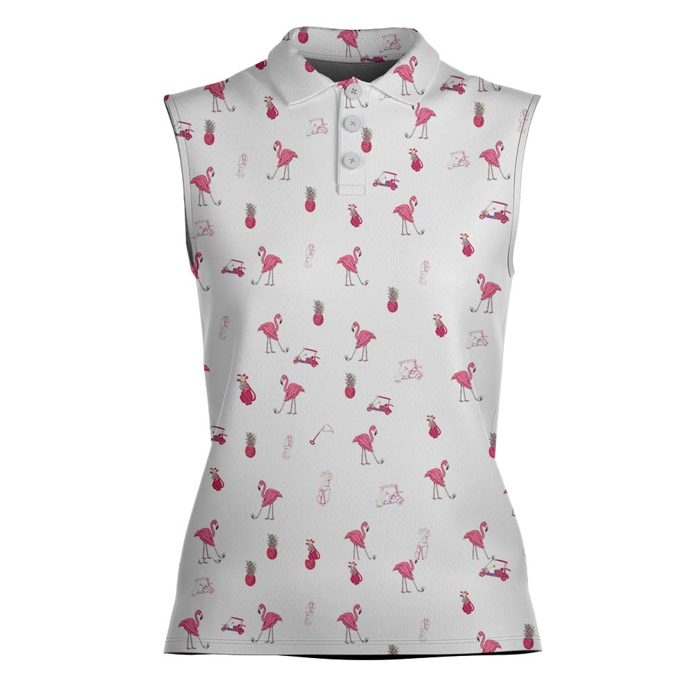 Flamingo Golfer Sleeveless Ladies Golf Shirts