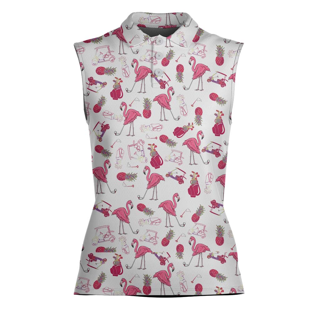 Elegant Flamingo Golf Sleeveless Polo Shirt For Women