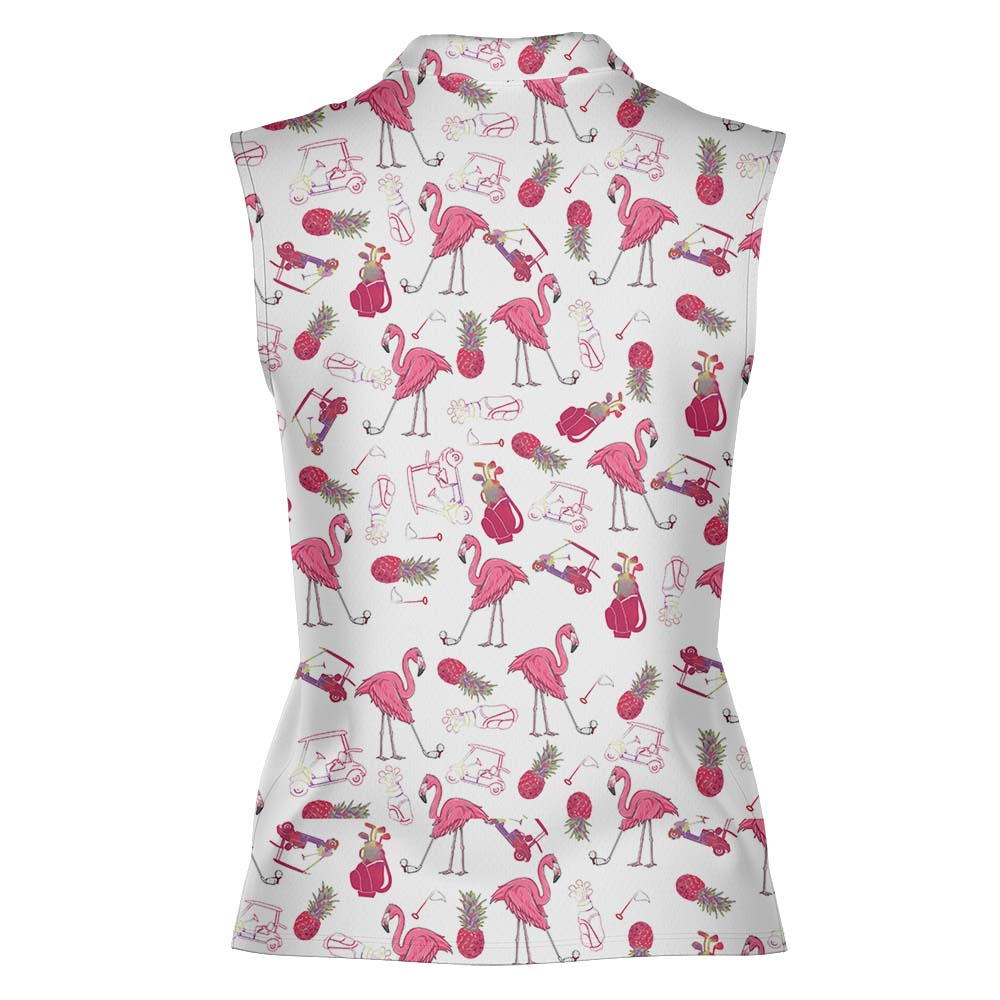 Elegant Flamingo Golf Sleeveless Polo Shirt For Women