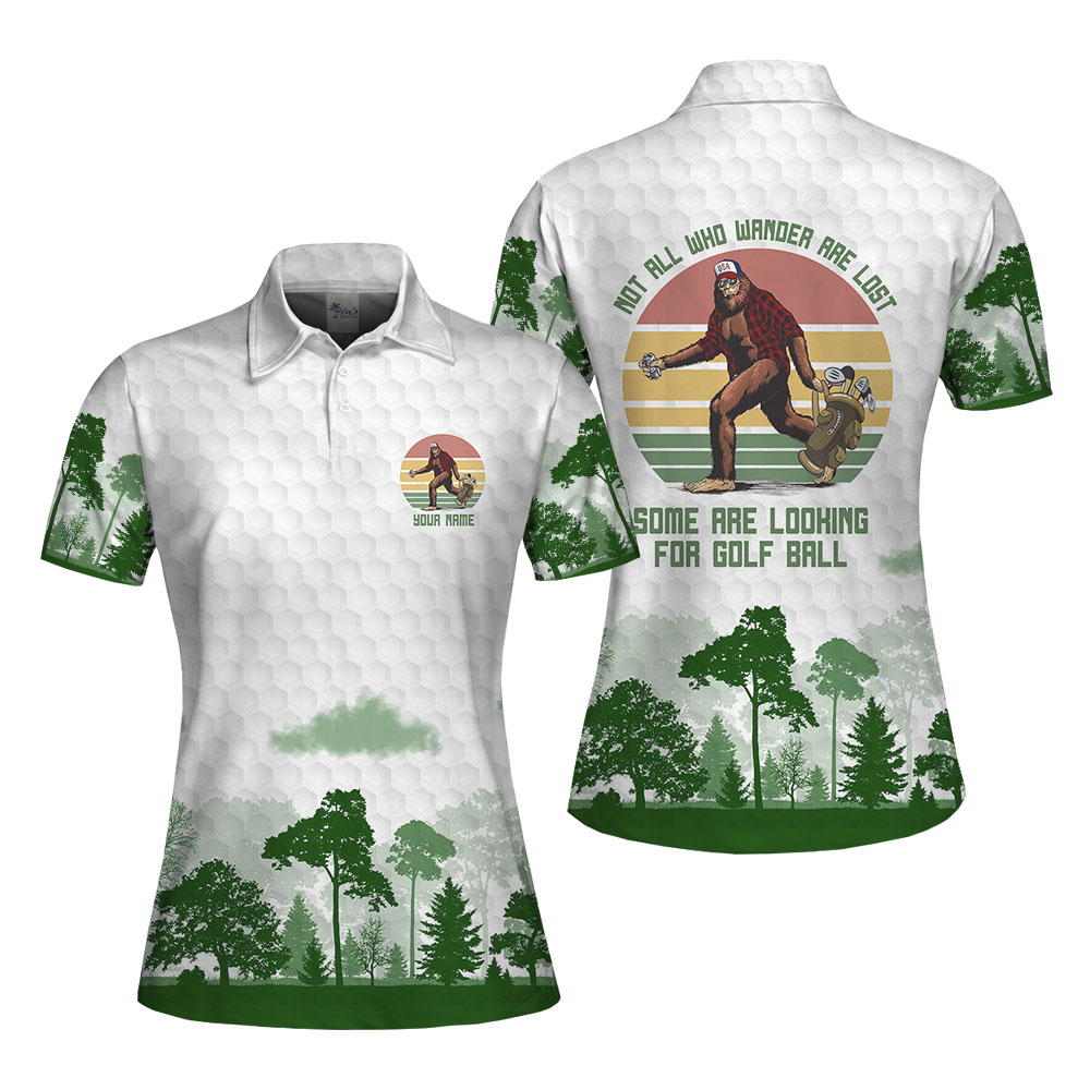 Personalized Bigfoot Finding Golf Ball Women's Polo Shirts
