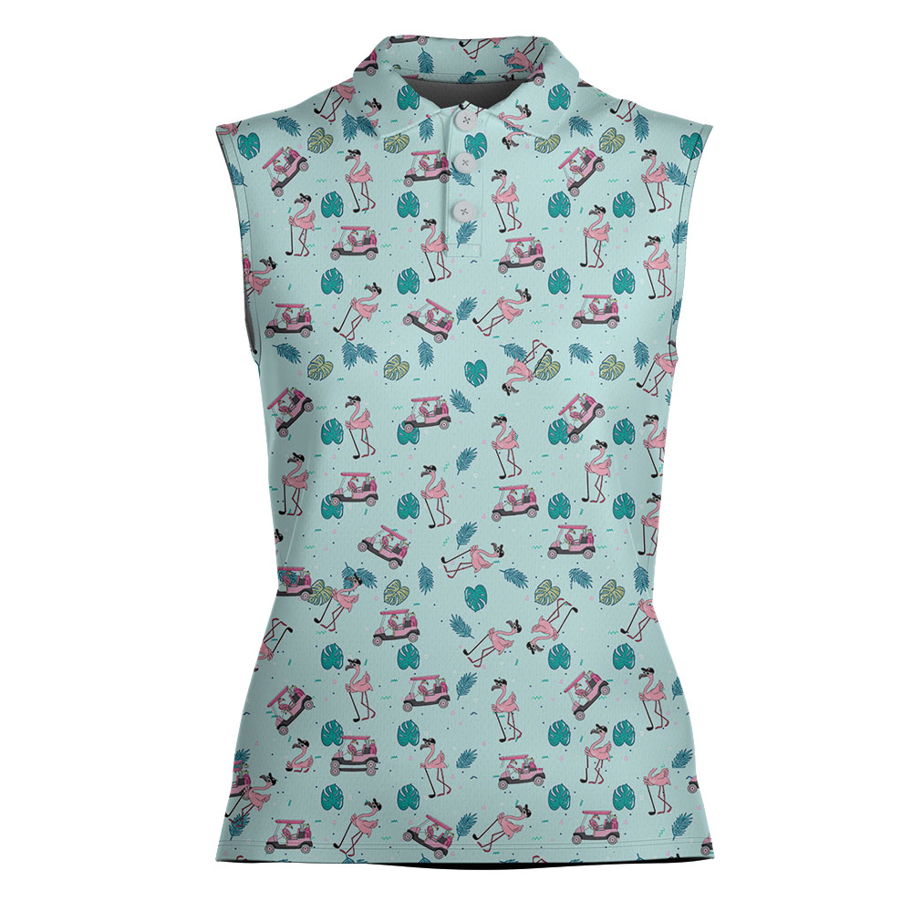 Cool Flamingo Beach Golf Sleeveless Polos For Women Blue