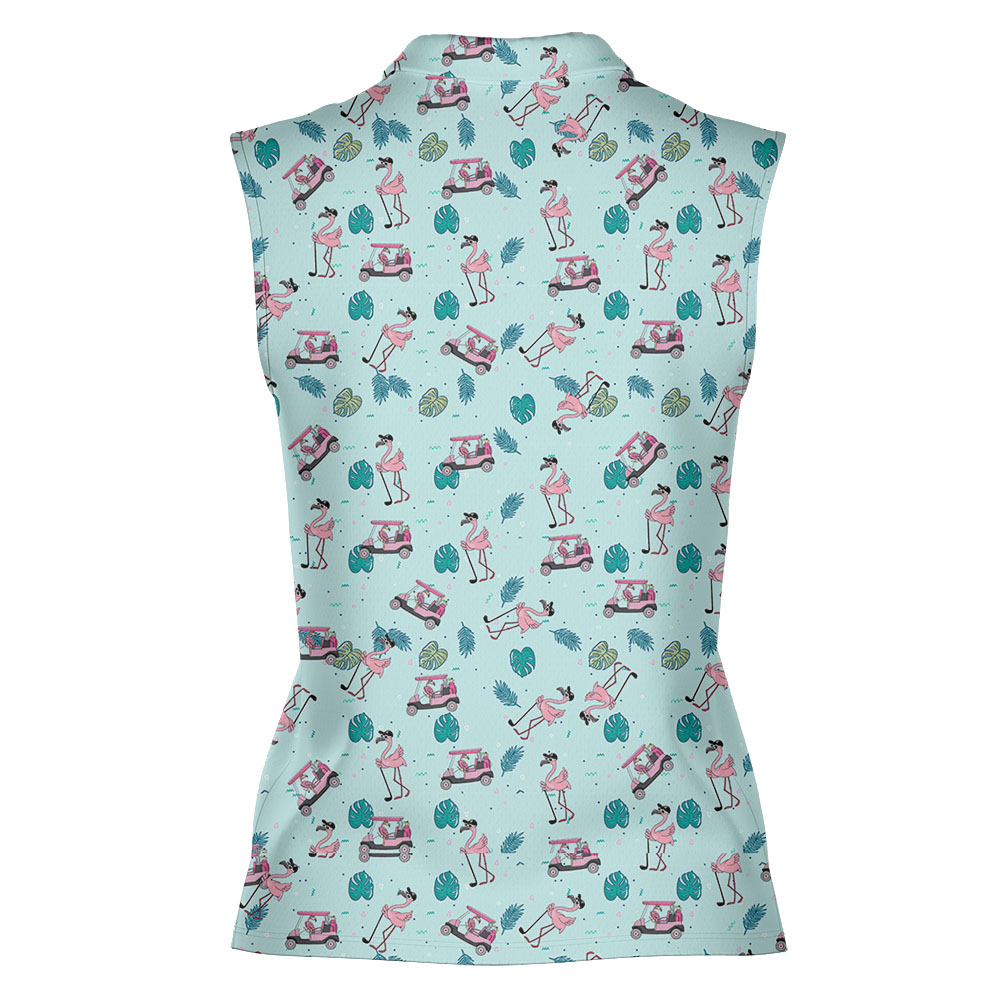 Cool Flamingo Beach Golf Sleeveless Polos For Women Blue