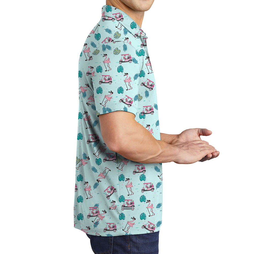 Flamingo Golf Tropical Polos Shirt For Men Blue
