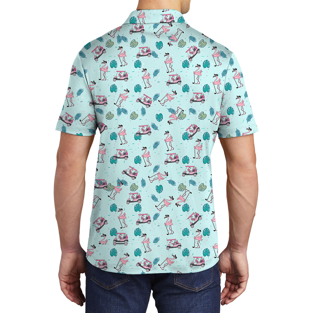 Flamingo Golf Tropical Polos Shirt For Men Blue