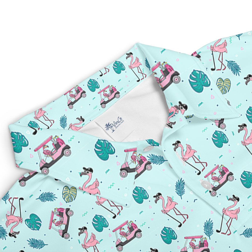 Flamingo Golf Tropical Polos Shirt For Men Blue