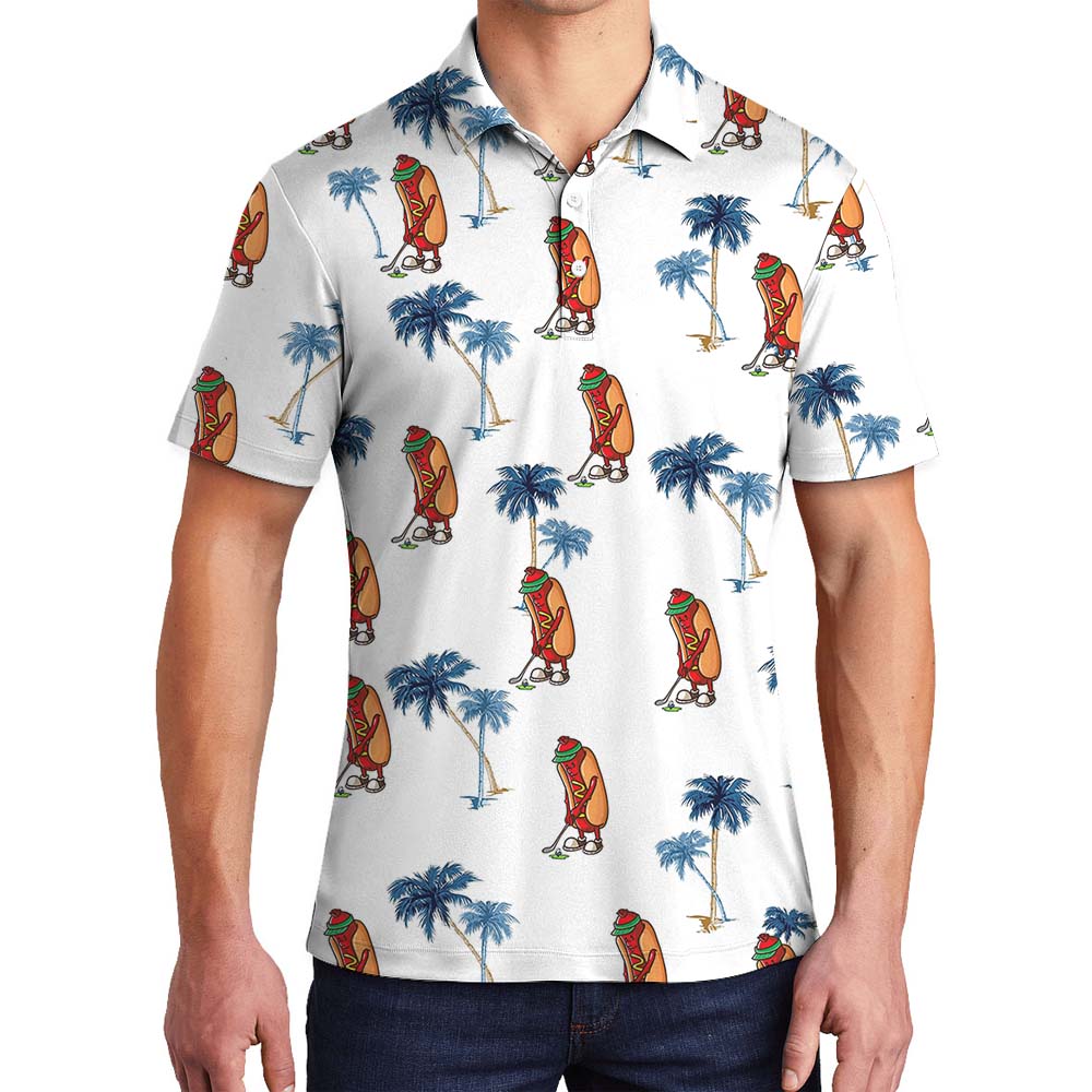 Funny Hotdog Golf Collared Shirts White - variant image 1