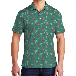 Green Tropical Bigfoot Golf Collared Shirt