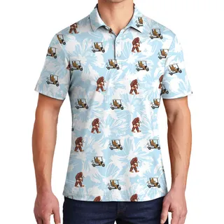 Bigfoot White And Blue Golf Polos For men