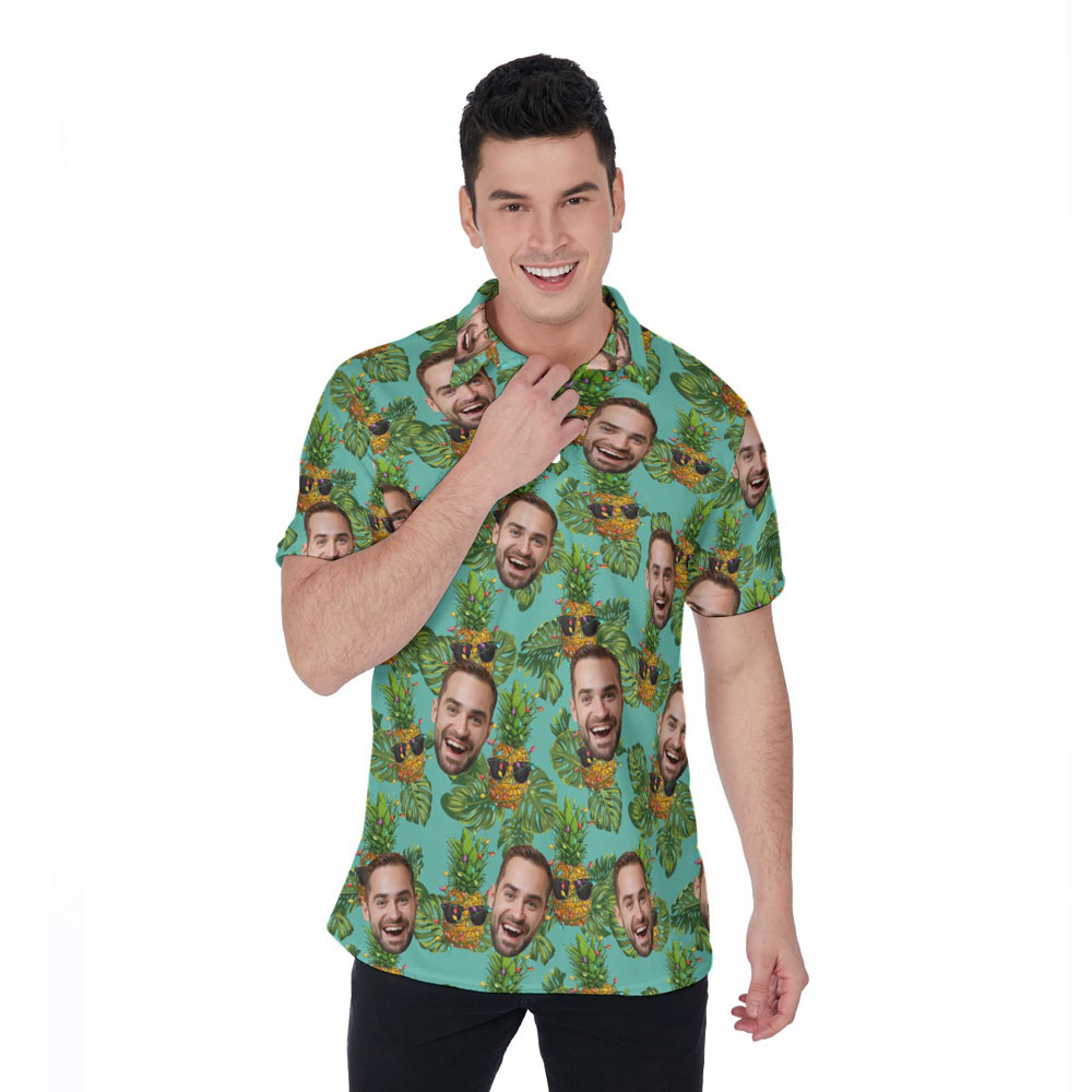 Christmas Pineapple Tropical Hawaiian Polo Shirt With Custom Face - variant image 1