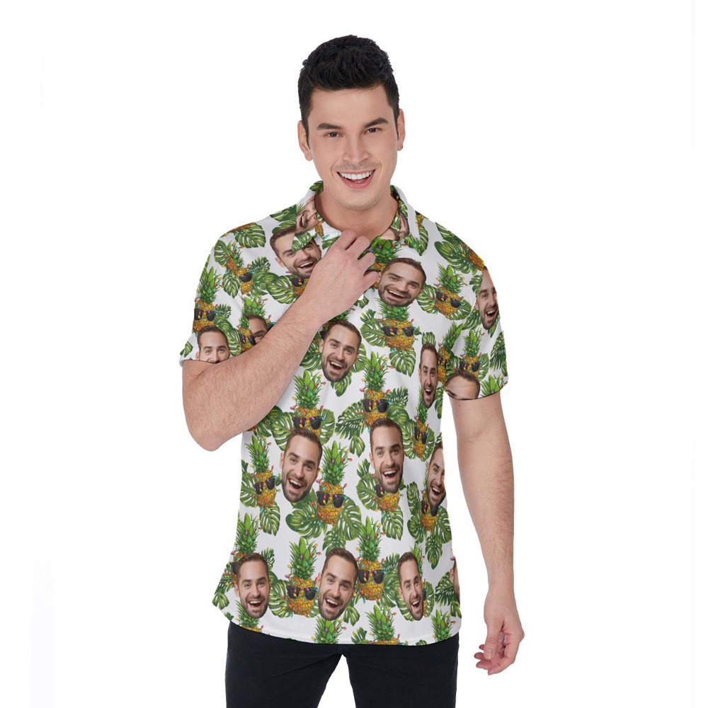 Tropical Pineapple Christmas Hawaiian Polo Shirt With Custom Face - variant image 1