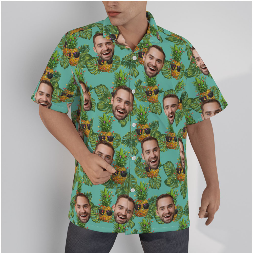 Christmas Pineapple Custom Face Blue Hawaiian Shirt - variant image 1