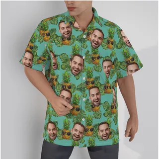 Christmas Pineapple Custom Face Blue Hawaiian Shirt