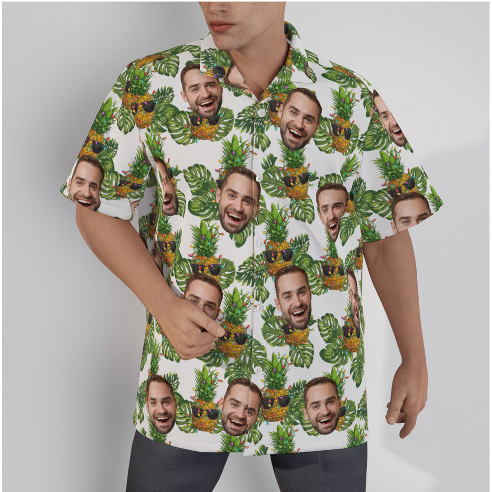 Funny Custom Face Christmas Tropical Pineapple Hawaiian Shirt - variant image 1
