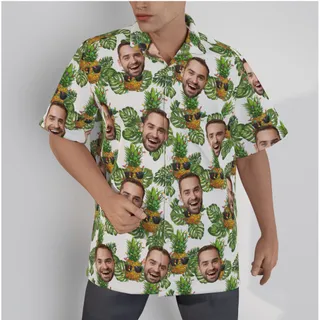 Funny Custom Face Christmas Tropical Pineapple Hawaiian Shirt
