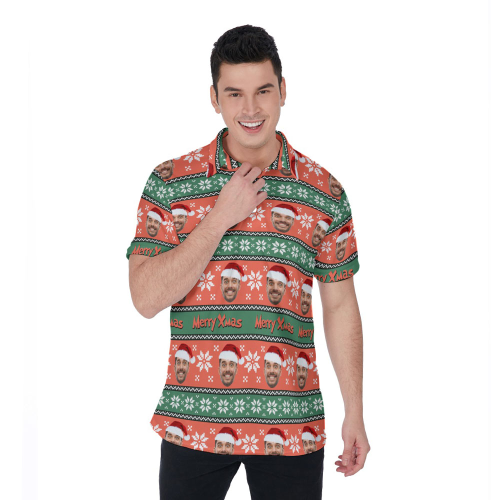 Funny Custom Face Merry Xmas Ugly Hawaiian Polo Shirt - variant image 1