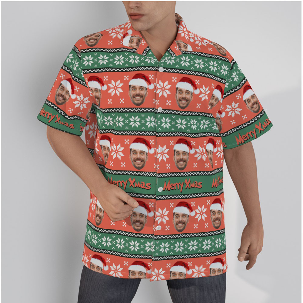 Merry Xmas Custom Face Ugly Christmas Hawaiian Shirt - variant image 1