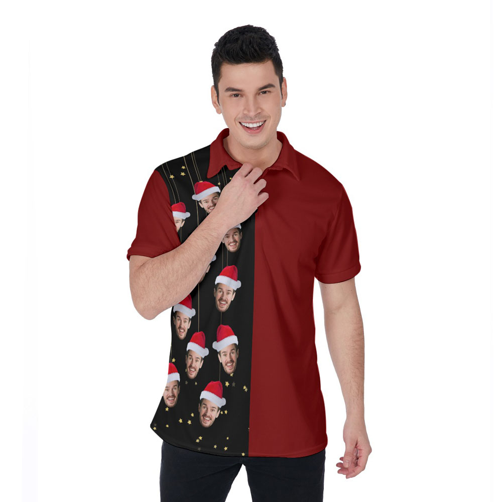 Funny Custom Face Christmas Red Hawaiian Polo Golf Shirt - variant image 1