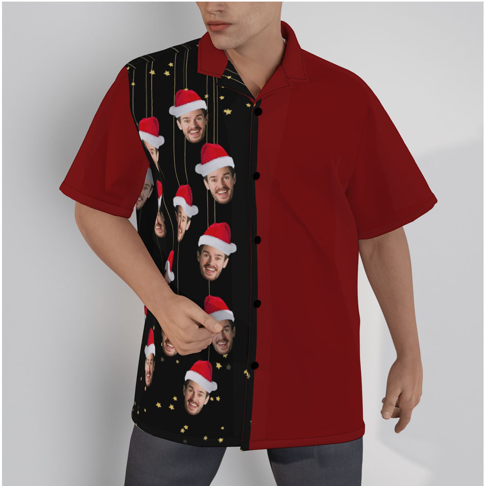Funny Custom Face Christmas Red Men's Hawaiian Shirt - variant image 1