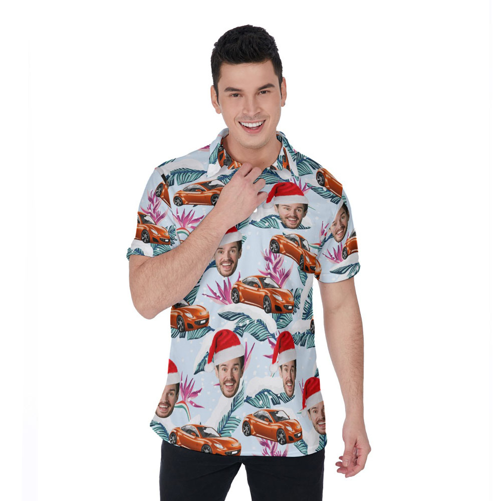 Funny Custom Car And Face Christmas Hawaiian Polo Shirt - variant image 1