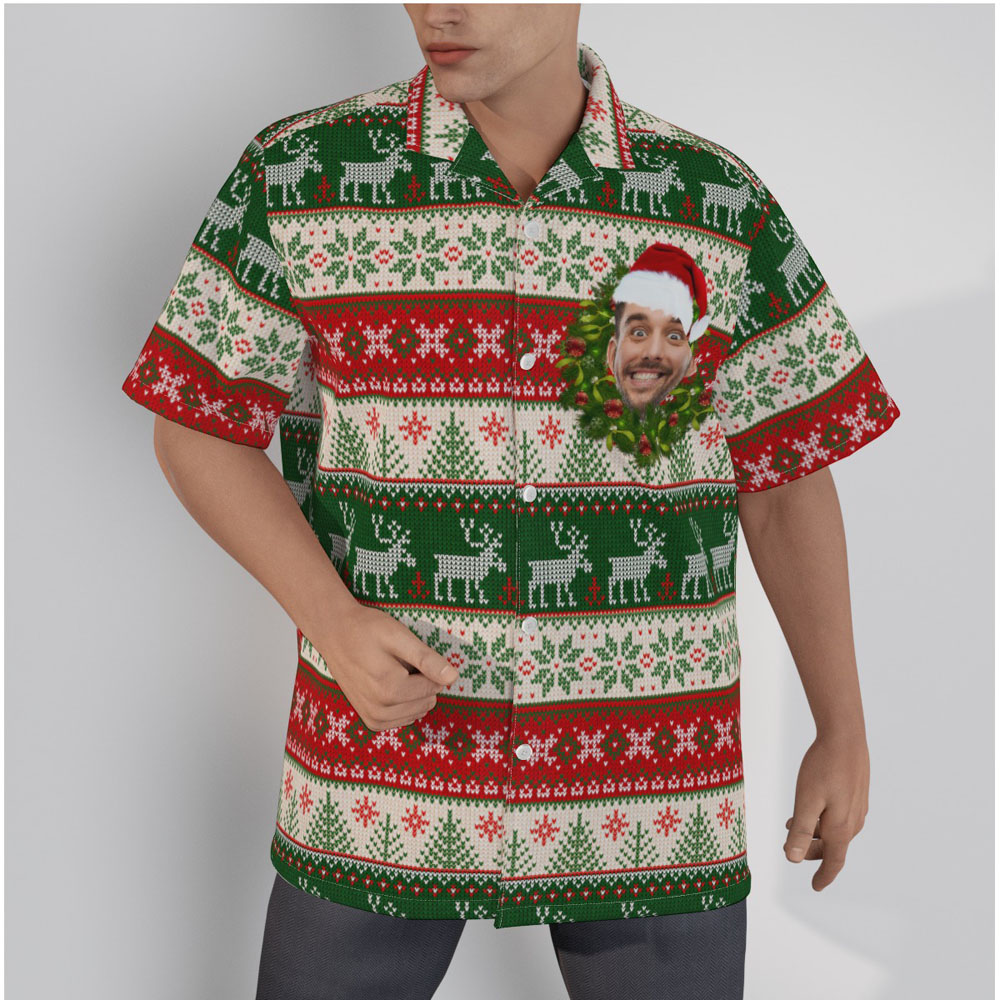Funny Custom Face Ugly Reindeer Christmas Hawaiian Shirt - variant image 1