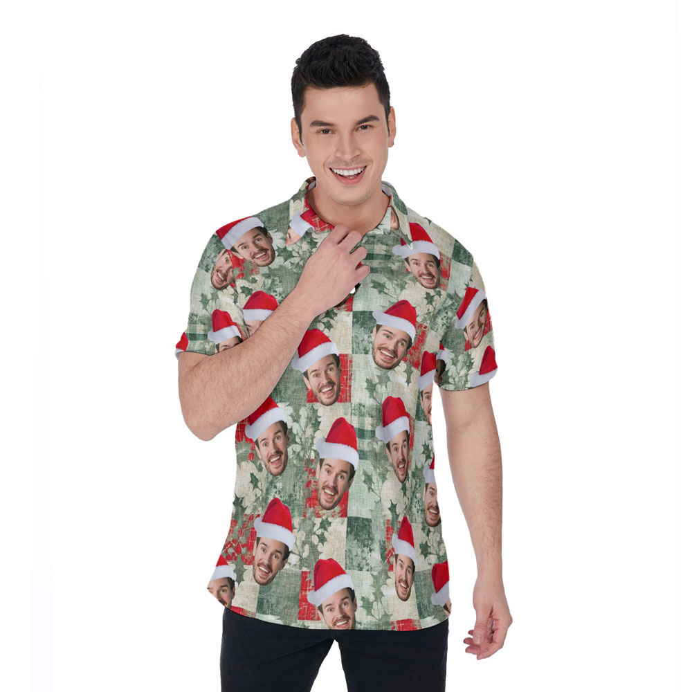 Funny Vintage Christmas Hawaiian Polo Shirt With Custom Face - variant image 1