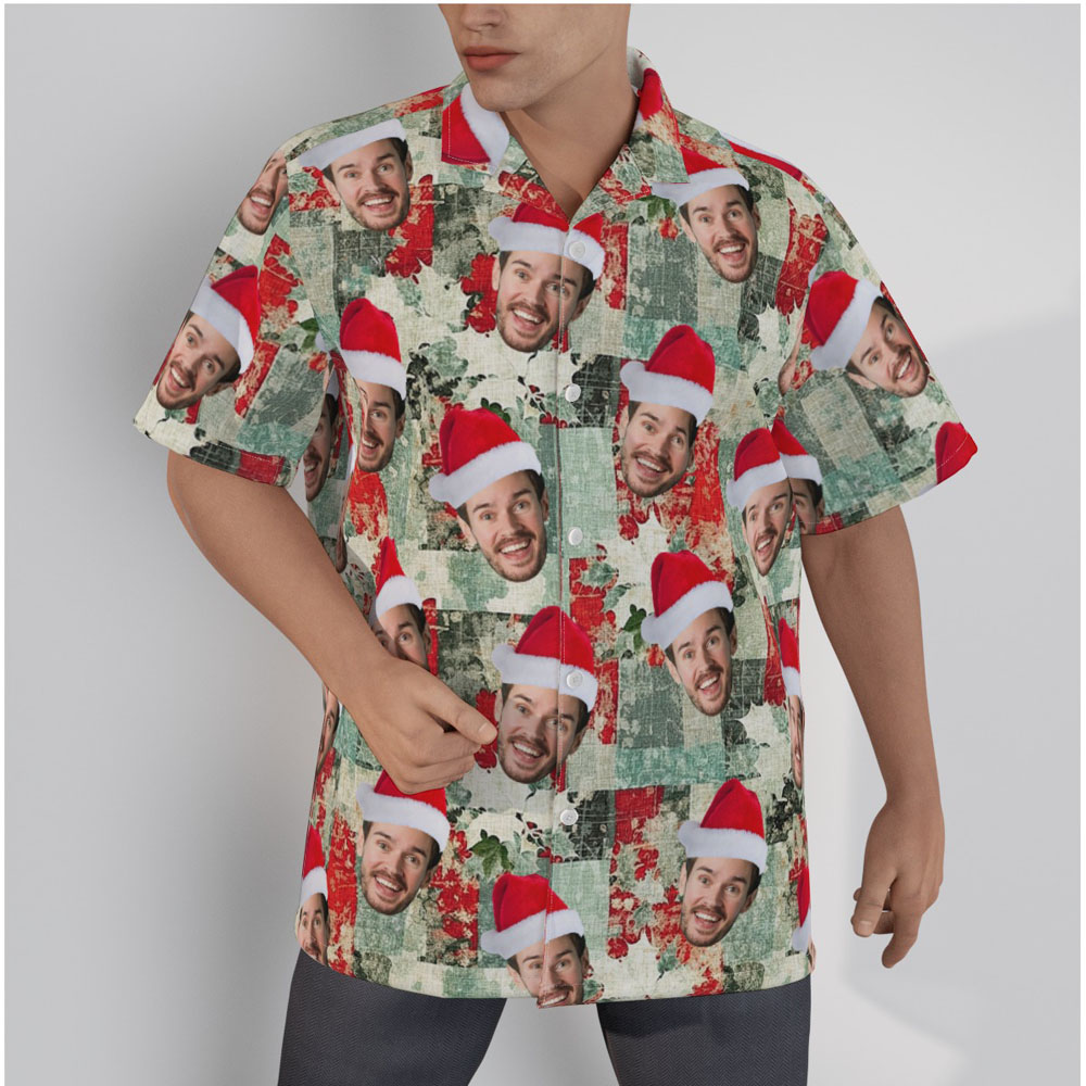 Custom Face Christmas Vintage Holly Leaves Hawaiian Shirt - variant image 1