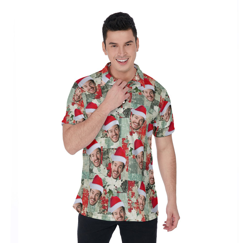 Custom Face Christmas Vintage Hawaiian Polo Golf Shirt - variant image 1