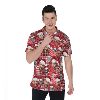 Custom Face Buffalo Plaid Christmas Skull Hawaiian Polo Shirt